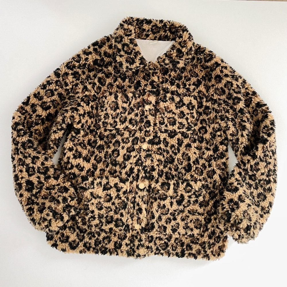 J Crew leopard print fleece jacket